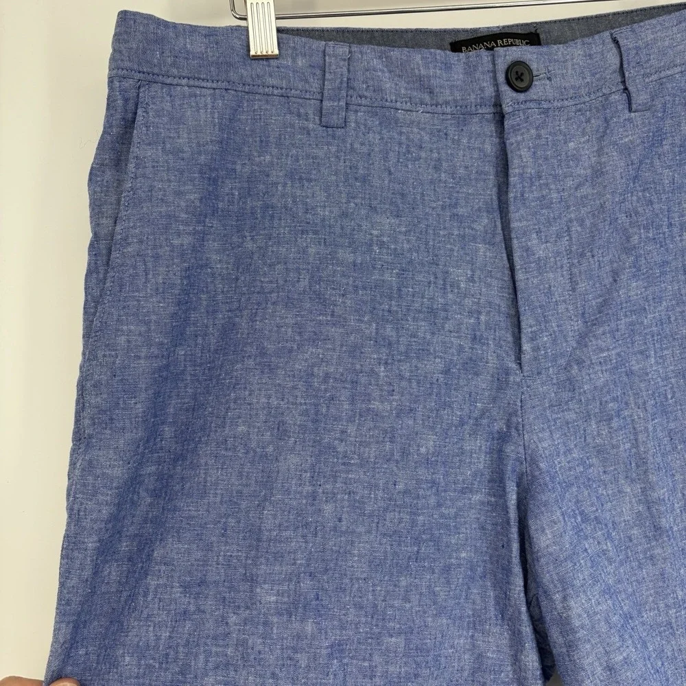 Banana Republic Aiden Shorts Mens 34 x 10 Linen Blend Chino Blue Beach‎ Summer